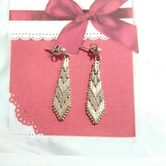 14k yellow gold vermeil Sterling Silver 925 Dangle Drop Earrings Posts Italy - Picture 2 of 8